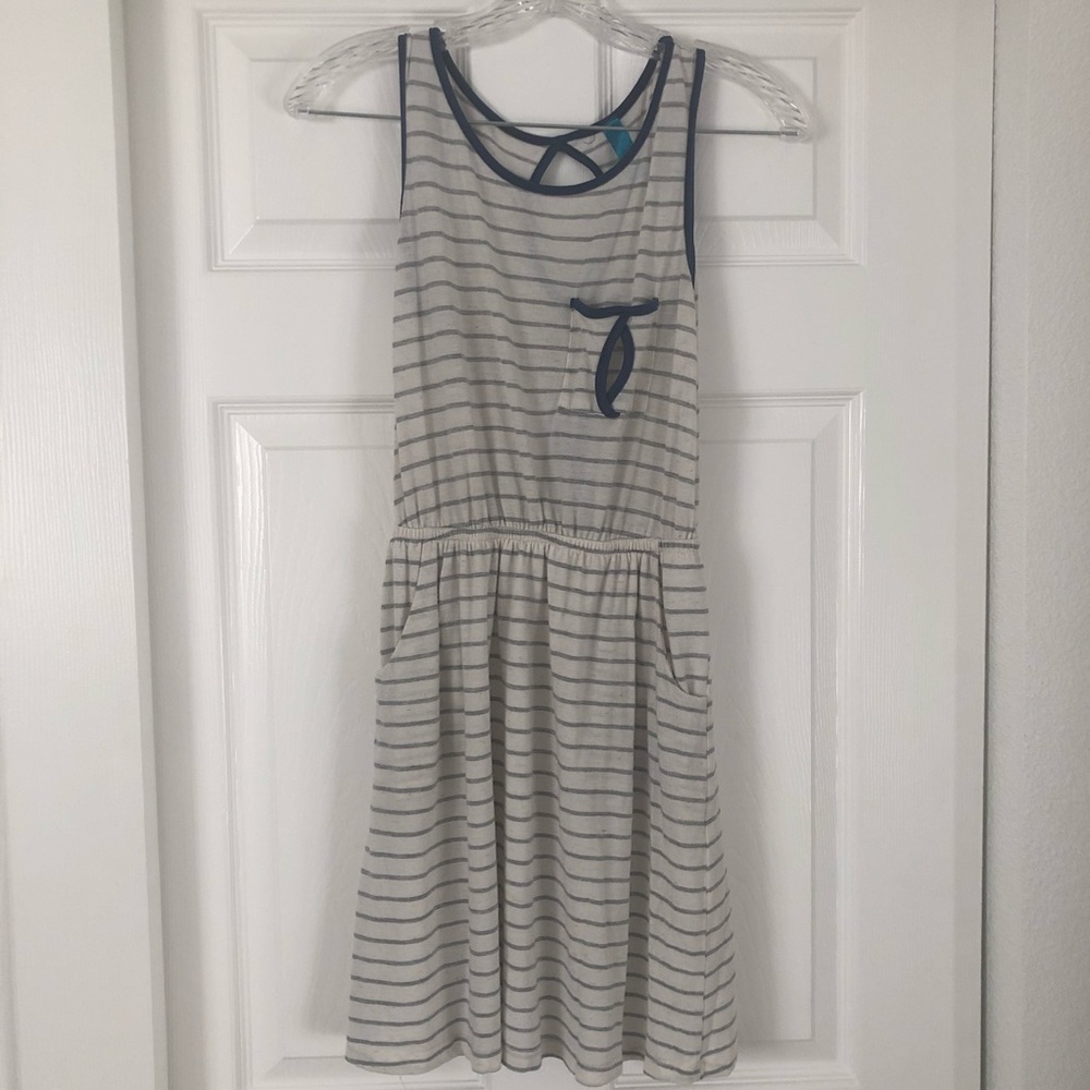 Cream and blue striped nautical inspired dress